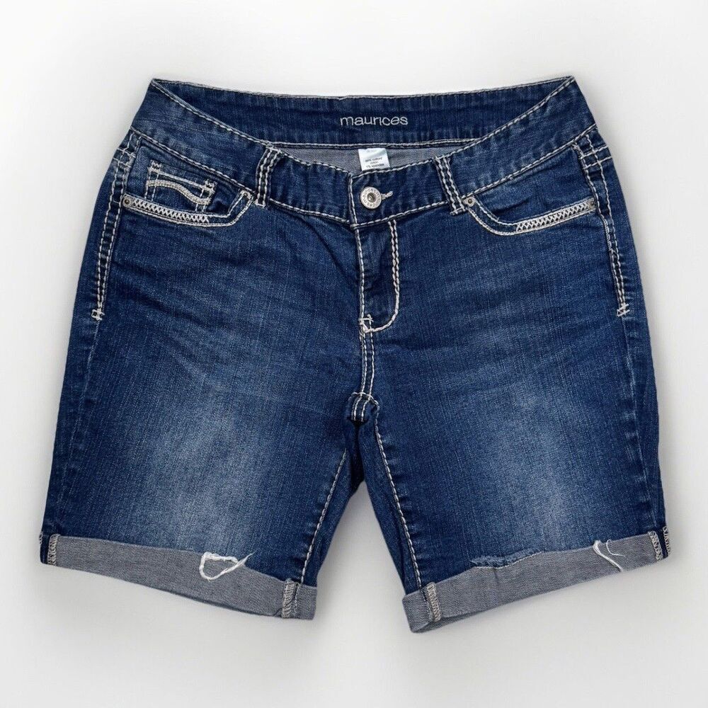 Maurices Shorts Juniors 5/6 Cuffed Blue Denim Measures W29 Inseam 7